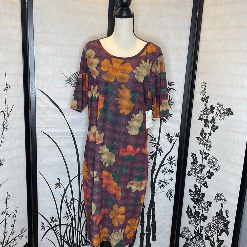 LuLaRoe Purple Sheath Midi Dress Scoop Neck Short Sleeve